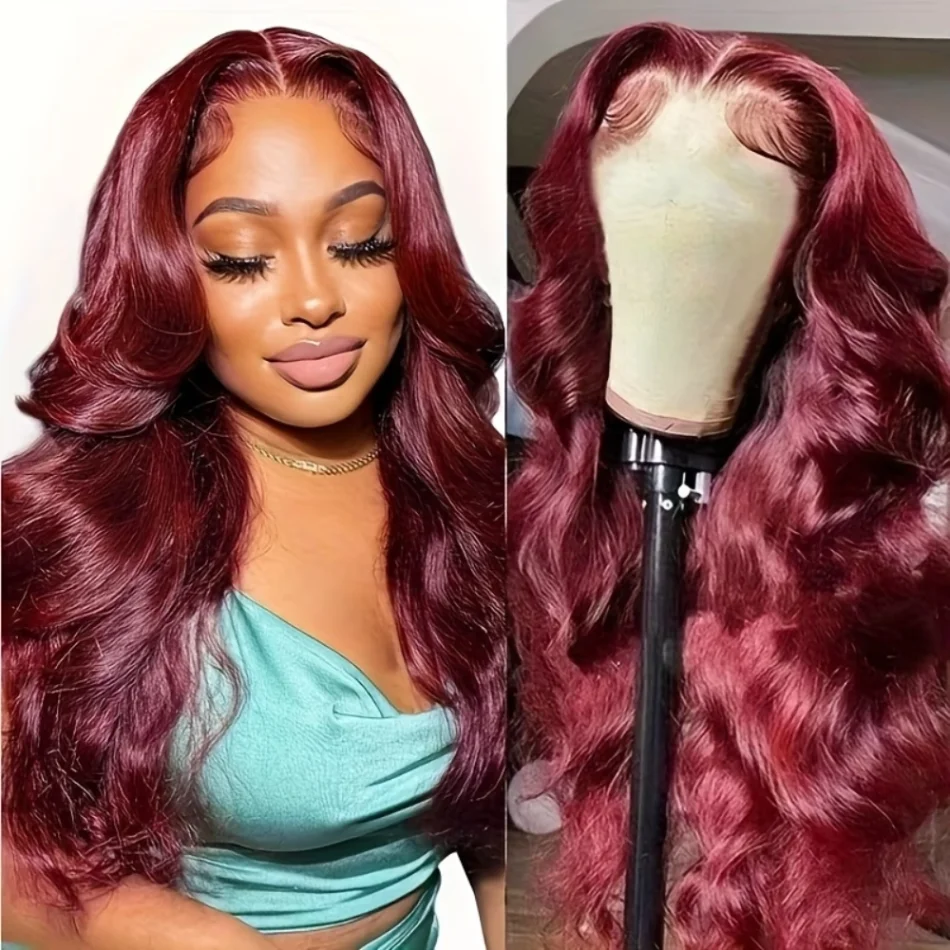 

Цветные парики из натуральных волос 99J Burgundy Boby Wave, 13x4, 13x6, HD Lace Frontal, бразильские, с предварительно выщипанными прядями, для чернокожих женщин, плотность 250%