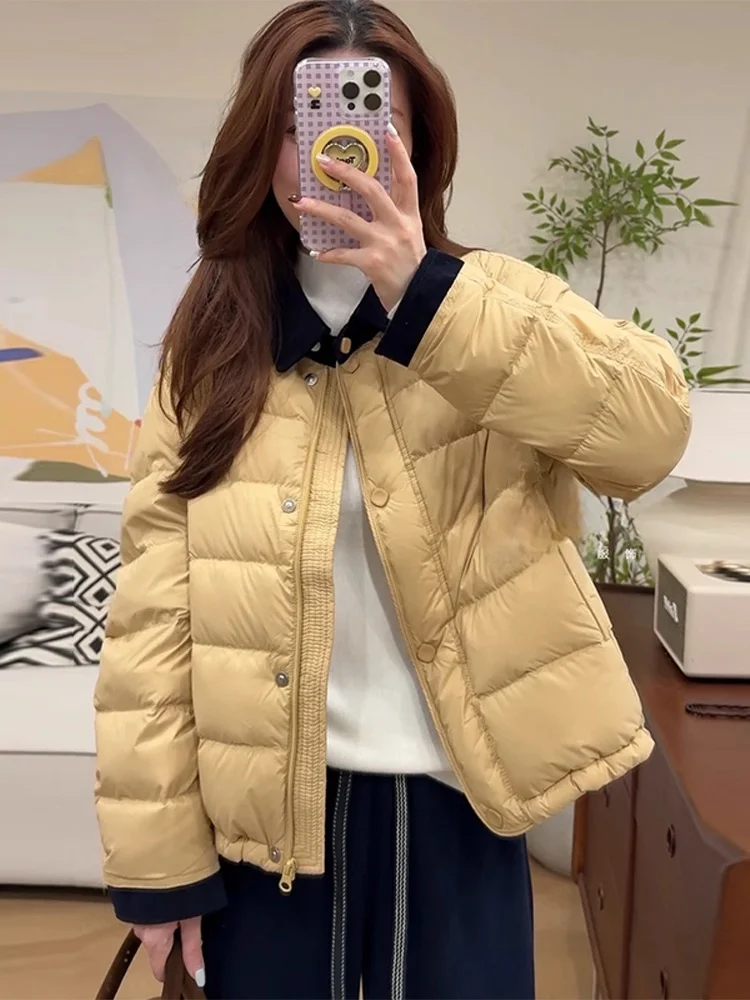 

Lightweight Padded Cotton Jacket Women's Casual Warm Outerwear Short Style Splicing Design Commute Korean Style 2025 Winter