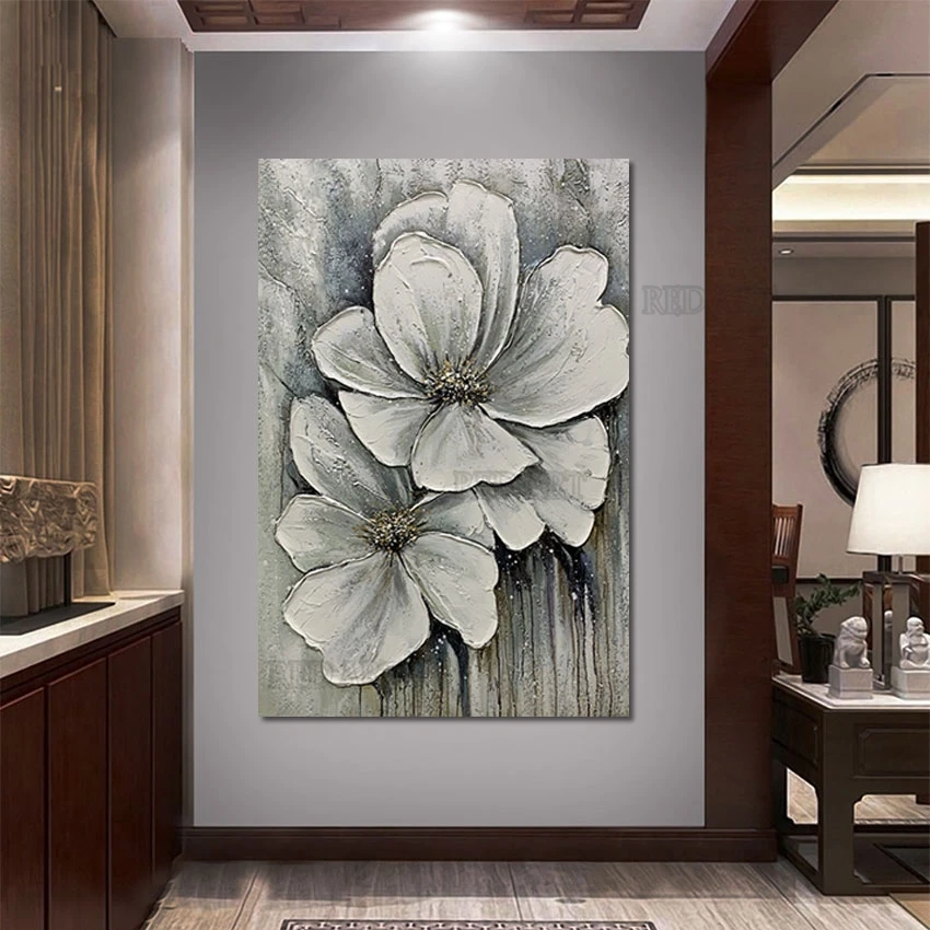 Handmade Texture Gray Flower Oil Painting Abstract Large Size Wall Art Murals Canvas Picture Artwork Wall Paintings Unframed