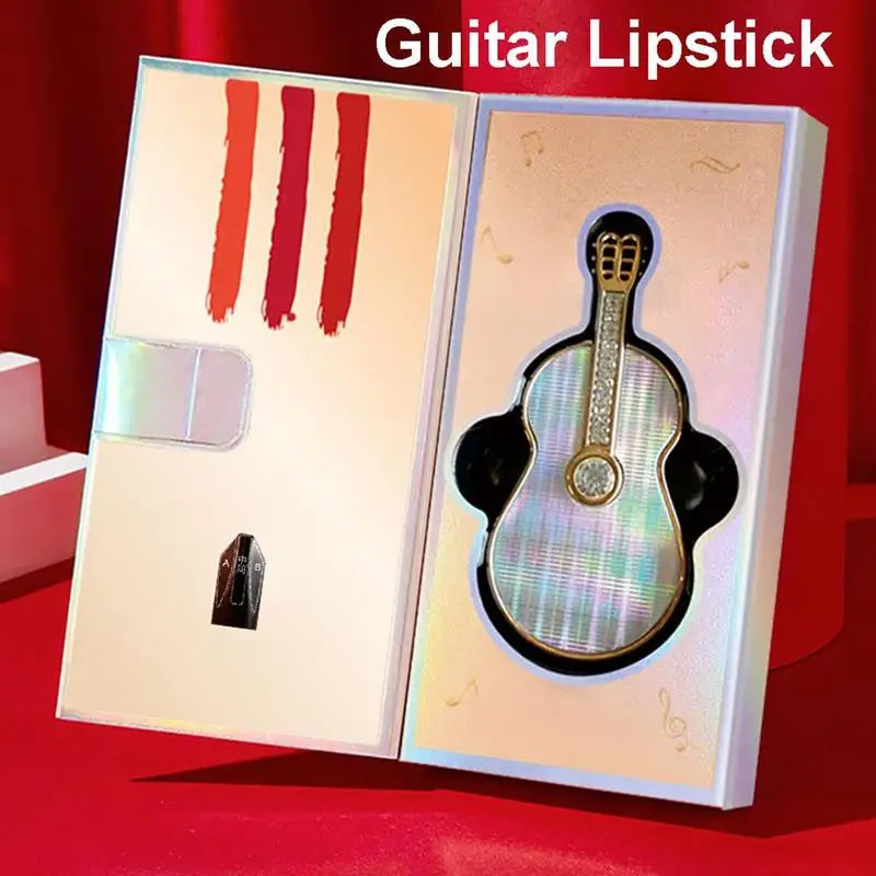 Lápiz labial para guitarra, Pintalabios de terciopelo hidratante mate que cambia de Color, Copa antiadherente de larga duración, 3 colores en 1