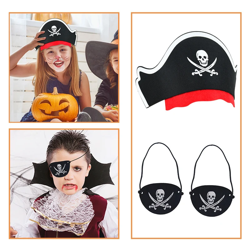 1/3/6pcs Halloween Pirate Hat Print Skull Children/Adult Captain Cosplay Costume Props Cap Masquerade Pirate Themed Party Decor