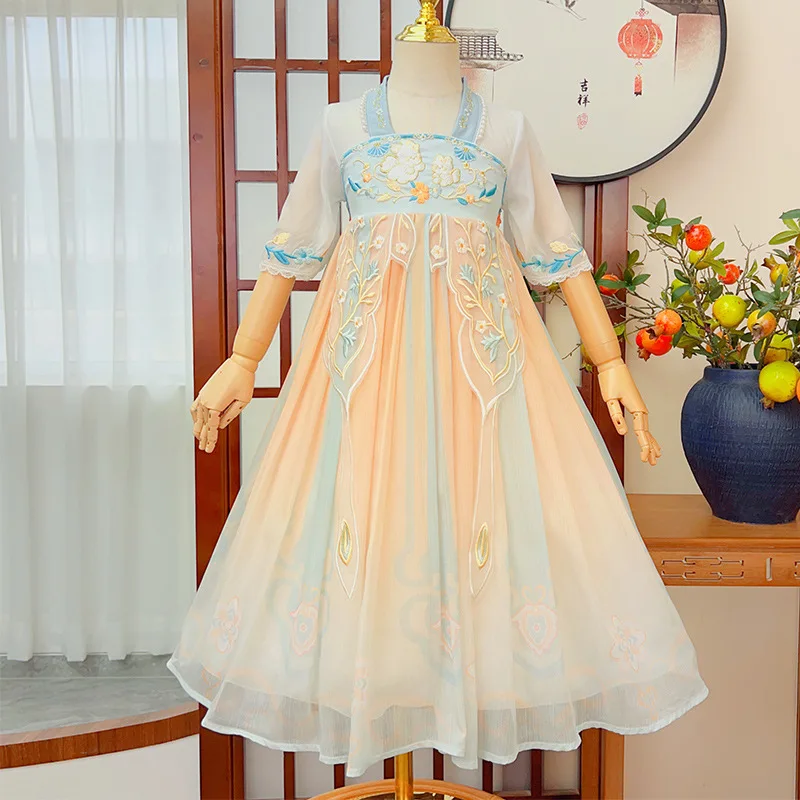 2024 New Children's Tang Costume Super Fairy National Style Princess Skirt Summer Style Ancient Style Skirt