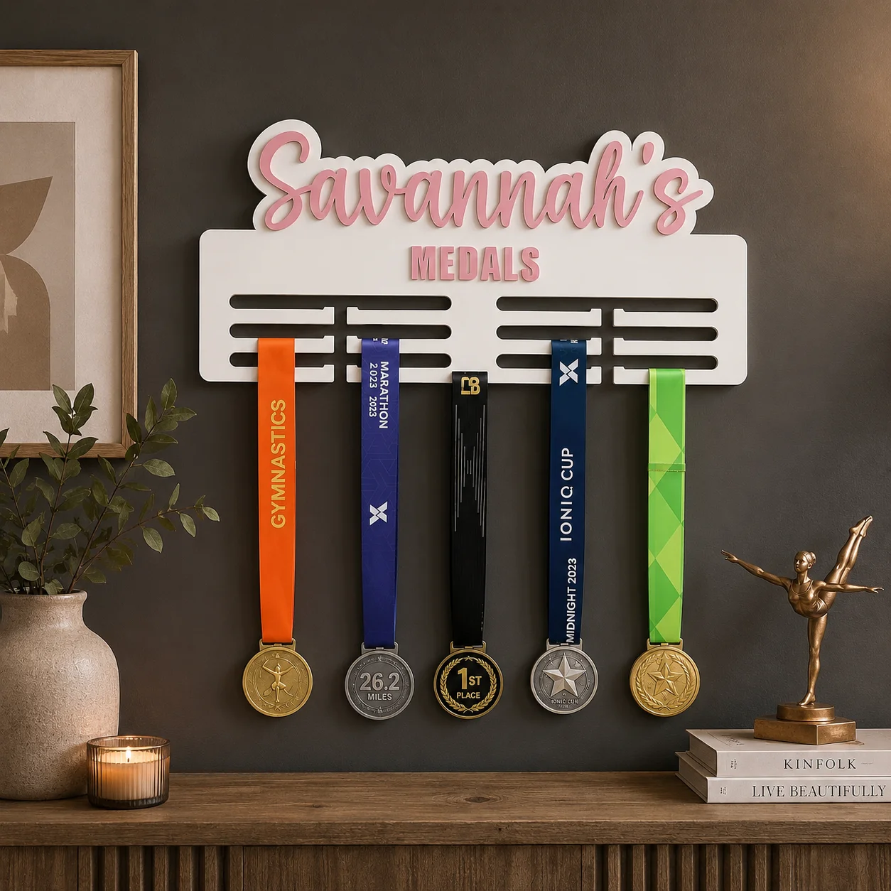 1Pc Custom Unique Gymnastic Wooden Name Plaque, Medal Hanger, Home Room Office Wall Door Decor, DIY Paintable, Birthday Wedding