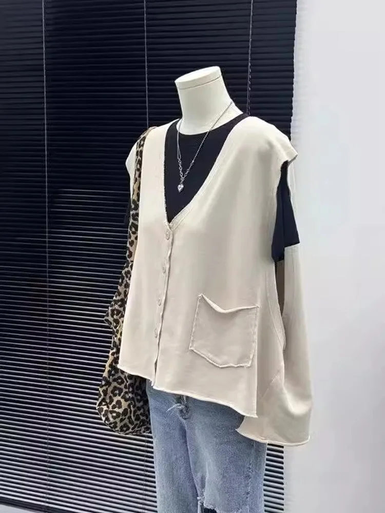 plus Size 300 Pounds V-Neck Tank Top Women Summer Outerwear Loose Slimming Layering Sleeveless Vest Upper Apparel
