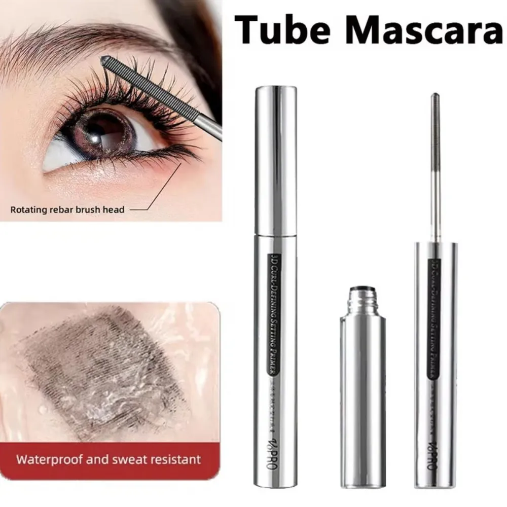 Rímel de tubo metálico à prova d'água, fibra de seda preta, ondulação longa, não agarradora, extensões de cílios, maquiagem espiral para olhos