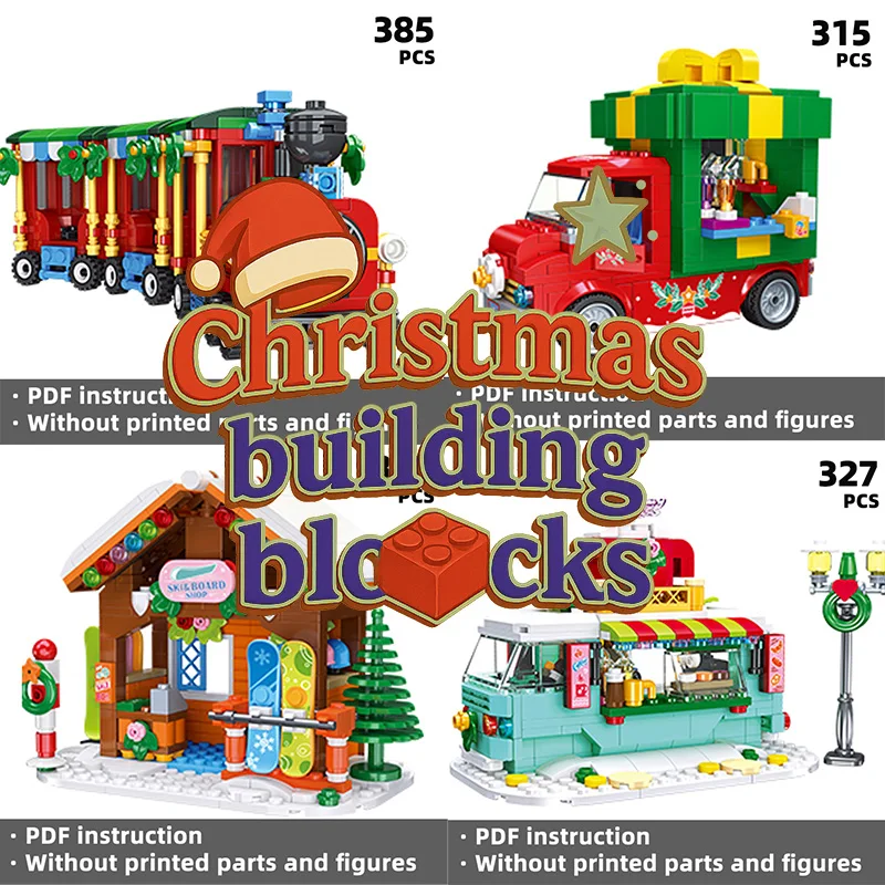 Christmas Building Block Variety Pack Creative Holiday Gifts - Santa Claus, Train, Snowman, House, etc Multiple Sets
