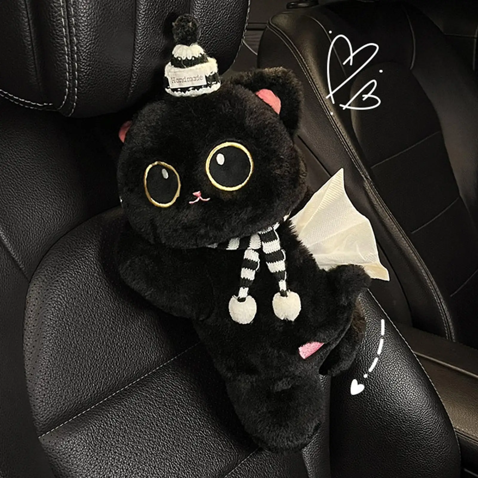 Car Tissue Holder Adorable Plush Cat Wet Wipes Paper Storage Box With Loop Animal Tissue Holder For Truck SUV RV Trailer Tractor
