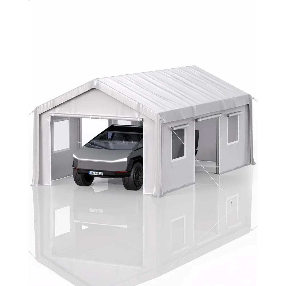 

Garages, Canopies & Carports Heavy Duty Portable Garage with 4 Rolling Shutter Doors and 4 Mesh Windows Garden Supplies