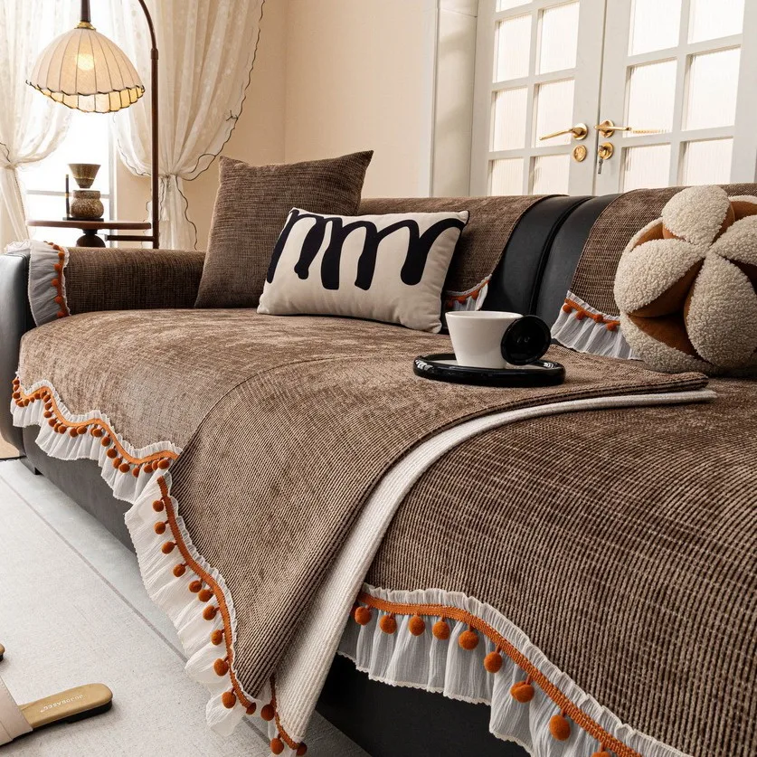 High-grade Chenille Sofa Cushion Four Seasons Universal Non-slip Straight Type Sofa Cover Straight Row Sofa Cushion Suit