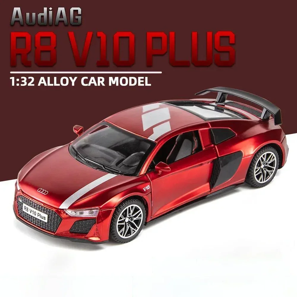 

1:32 Audi R8 V10 Plus Суперкар, легкосплавный автомобиль, литье под давлением и игрушечный транспорт, звуковой и световой автомобиль, коллекция моделей автомобилей, игрушки для детейFashi