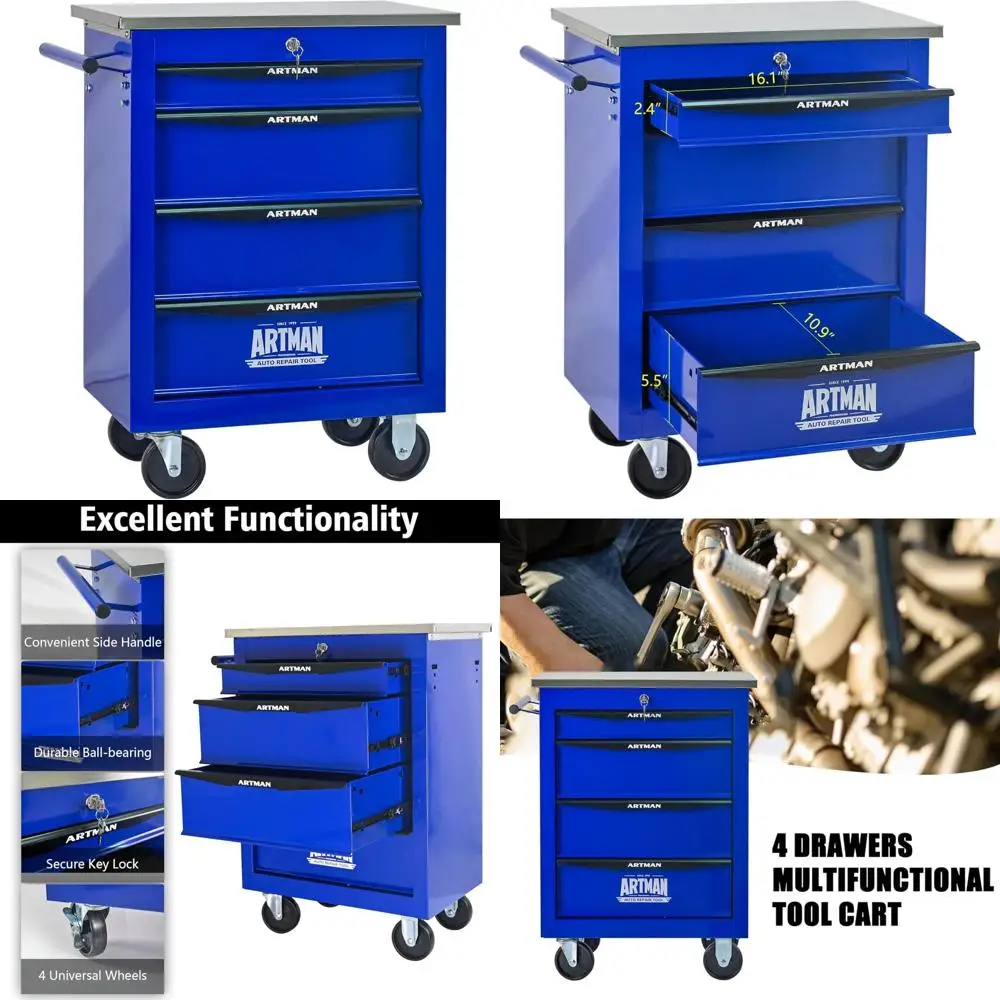 

Многоцелевой комод для инструментов на колесиках с 4 ящиками, органайзер на тележке для хранения в гараже на колесах для инструментов