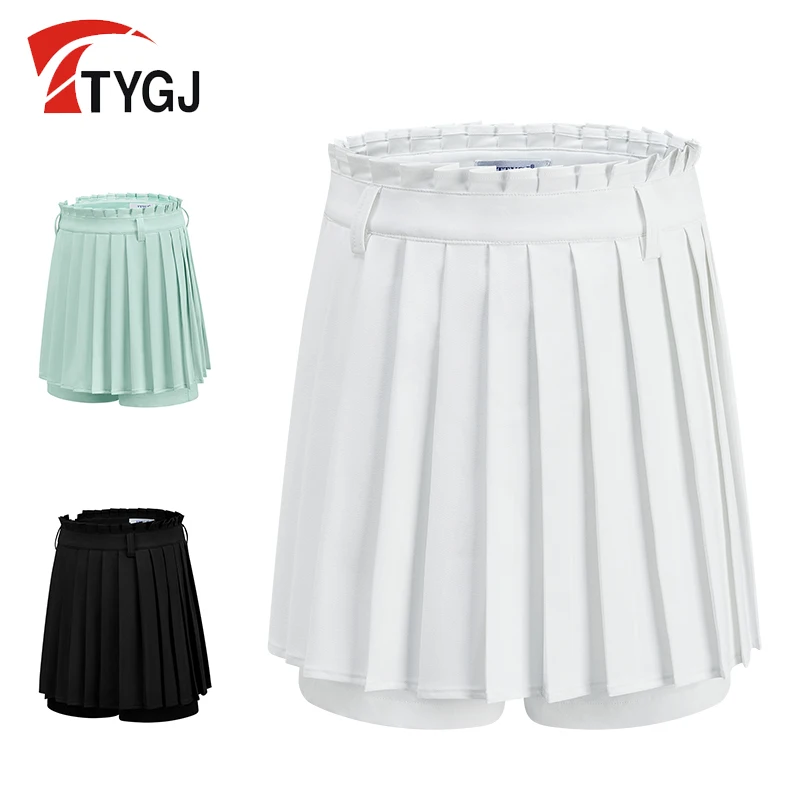 

TTYGJ 2023 new women's golf half skirt, college style pleated skirt, anti glare tennis yoga skirt, solid color