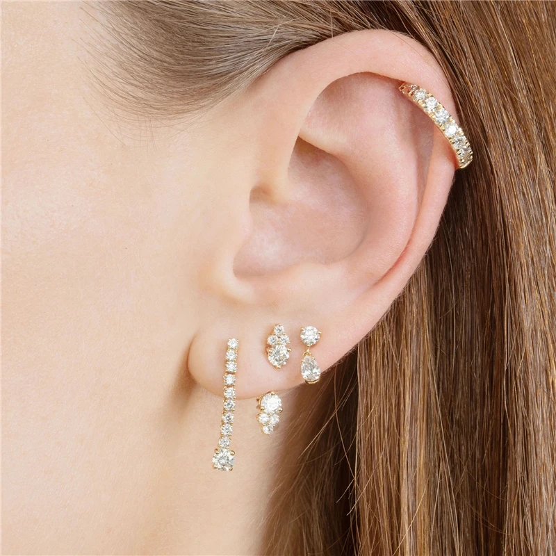 Aide 925 Sterling Silver Sparkling Zircons Front Back Earrings Women Minimalist Ear Jacket Geometric Crystal Double Wear Studs