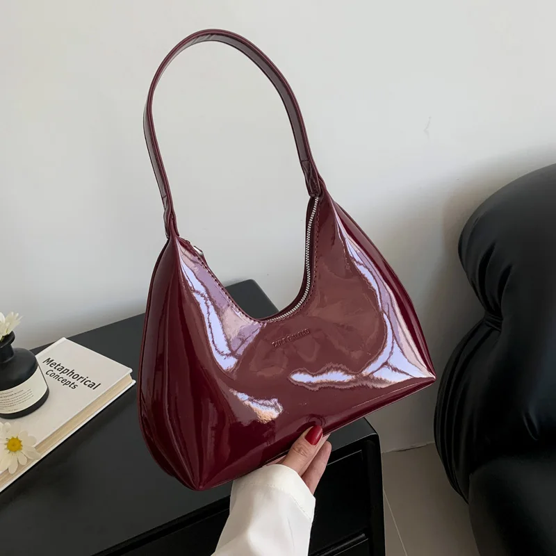 

Fashion Luxury Brand Women's Shoulder Bag High Quality Patent Leather Tote Bag Waterproof Armpit Bag Solid Color Women's Handbag