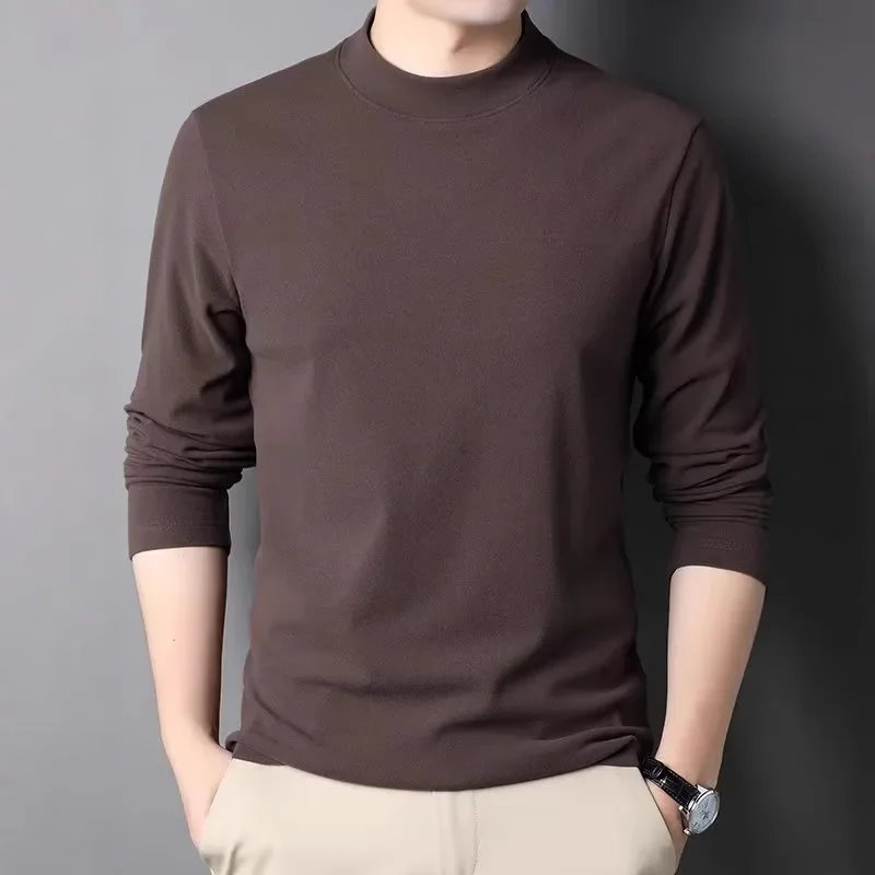الرجال منتصف الرقبة طويلة الأكمام الصوف مبطن قاعدة طبقة قميص الوجهين المخملية نحى تي شيرت البلوز الخريف الشتاء الحرارية Un