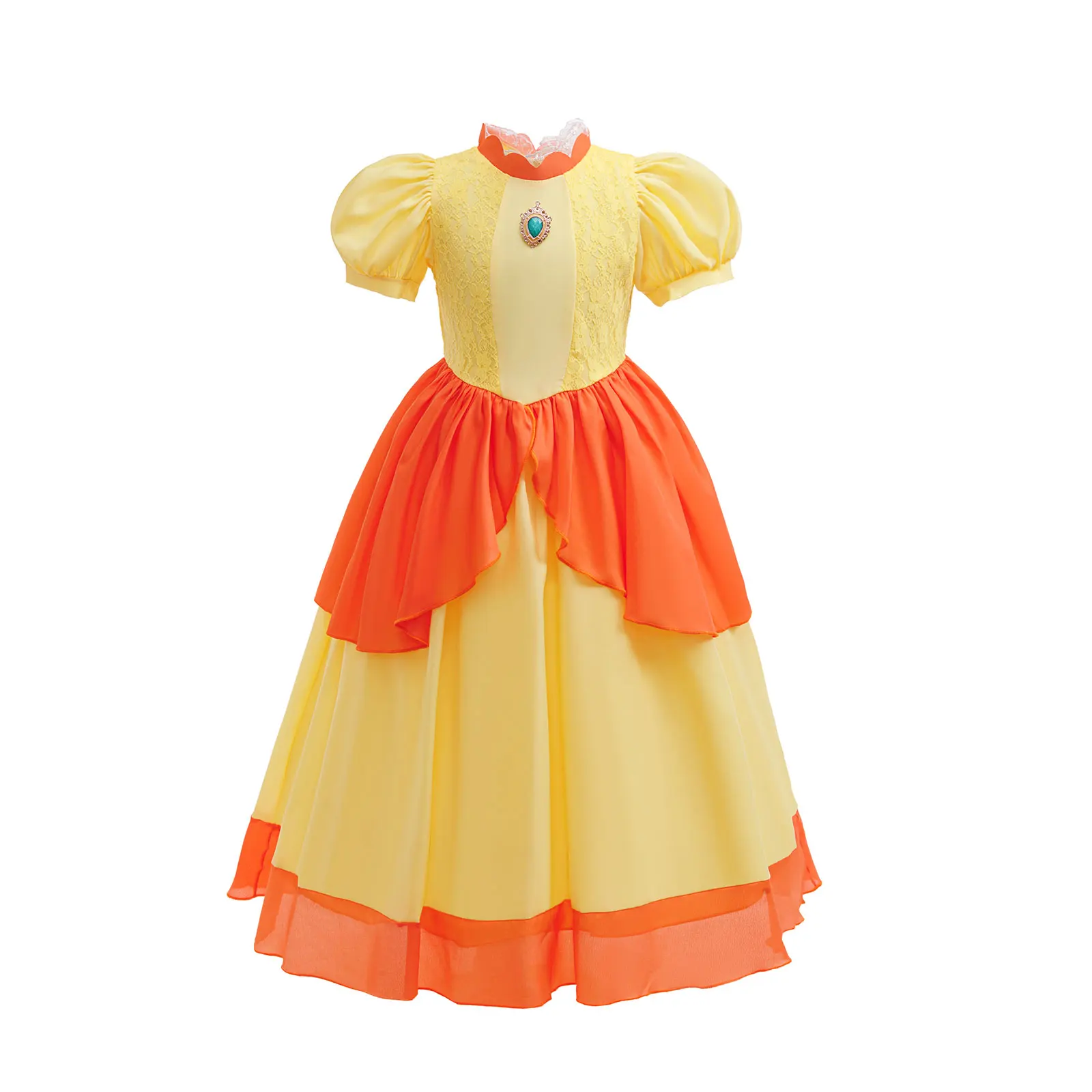 Mädchen Gelbes Spitzen-Prinzessinnenkleid Gänseblümchen Rollenspiel Pfirsich-Kostüm Klempner-Partner Abenteuer Galaxie Film Cosplay Kleidung Ballkleid – Detail 2