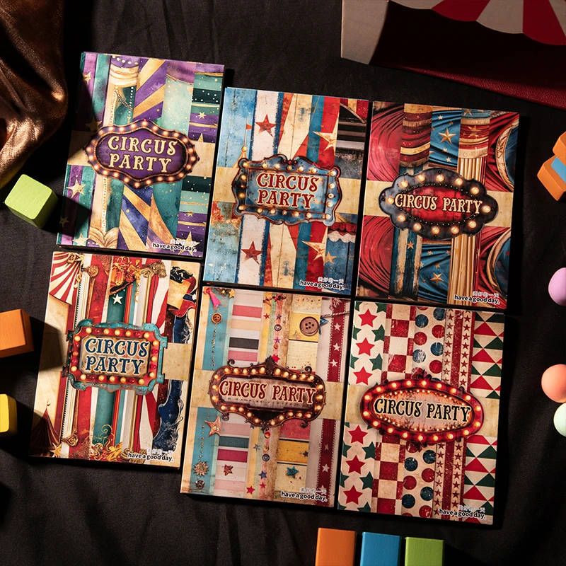30pcs Circus Party Series Vintage Stripe Pattern Landscape Collage Scrapbooking Material Paper Creative Junk Journal Stationery