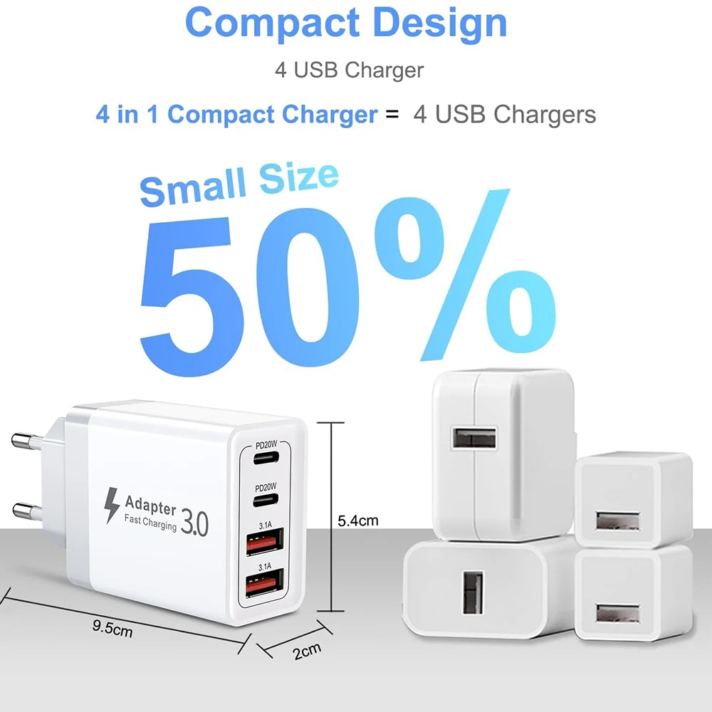 Caricabatterie USB tipo C da 40W testa di ricarica rapida a 4 porte spina ue usa adattatore per telefono a ricarica rapida per iPhone 15