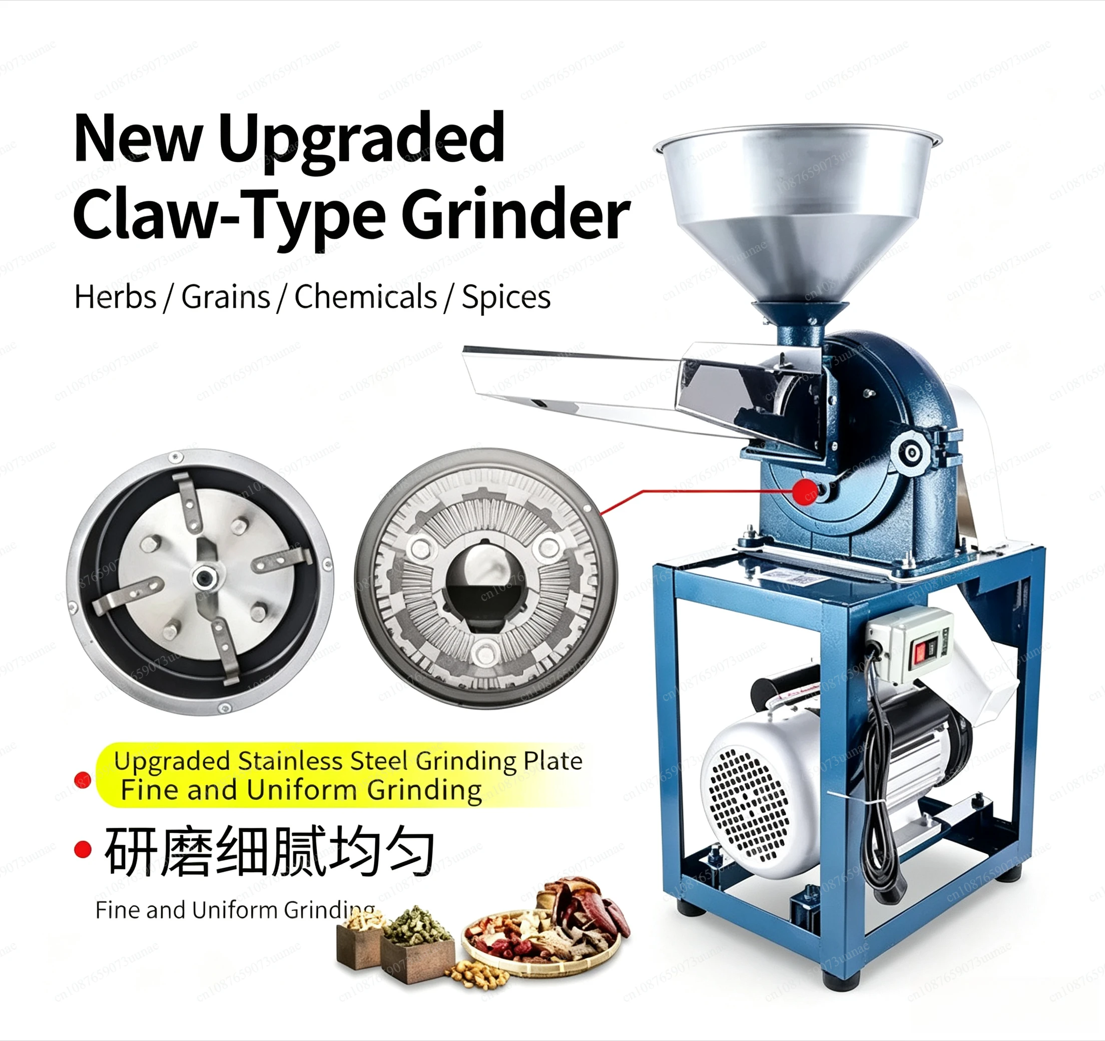 200‑Type Commercial Hammer Crusher Grain Grinder Mill, 1Pcs Multifunctional Grinding Machine for Herbs Grains Spices Processing