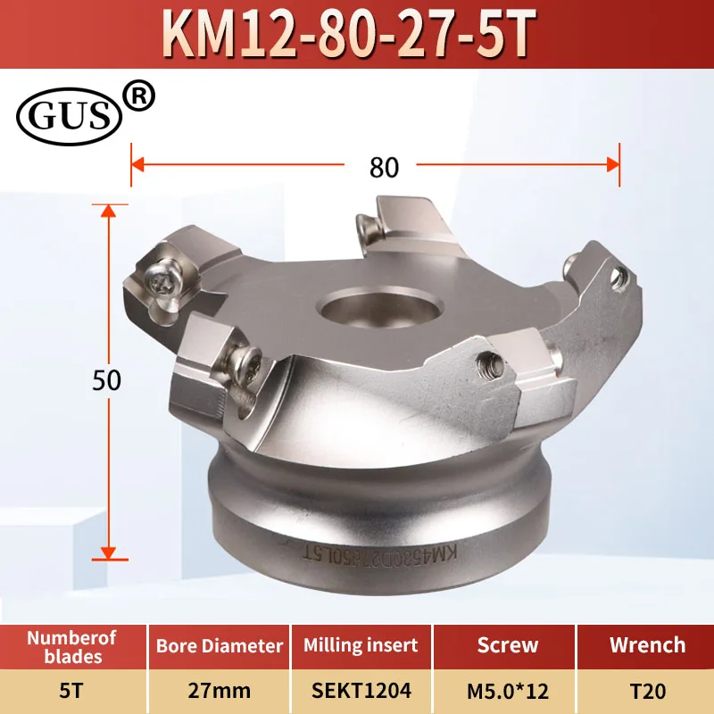 KM12 45 gradi sgrossatura faccia fresa testa adattatore di taglio 50 63 80 100 inserto in metallo duro SEKT1204 tornio CNC utensili