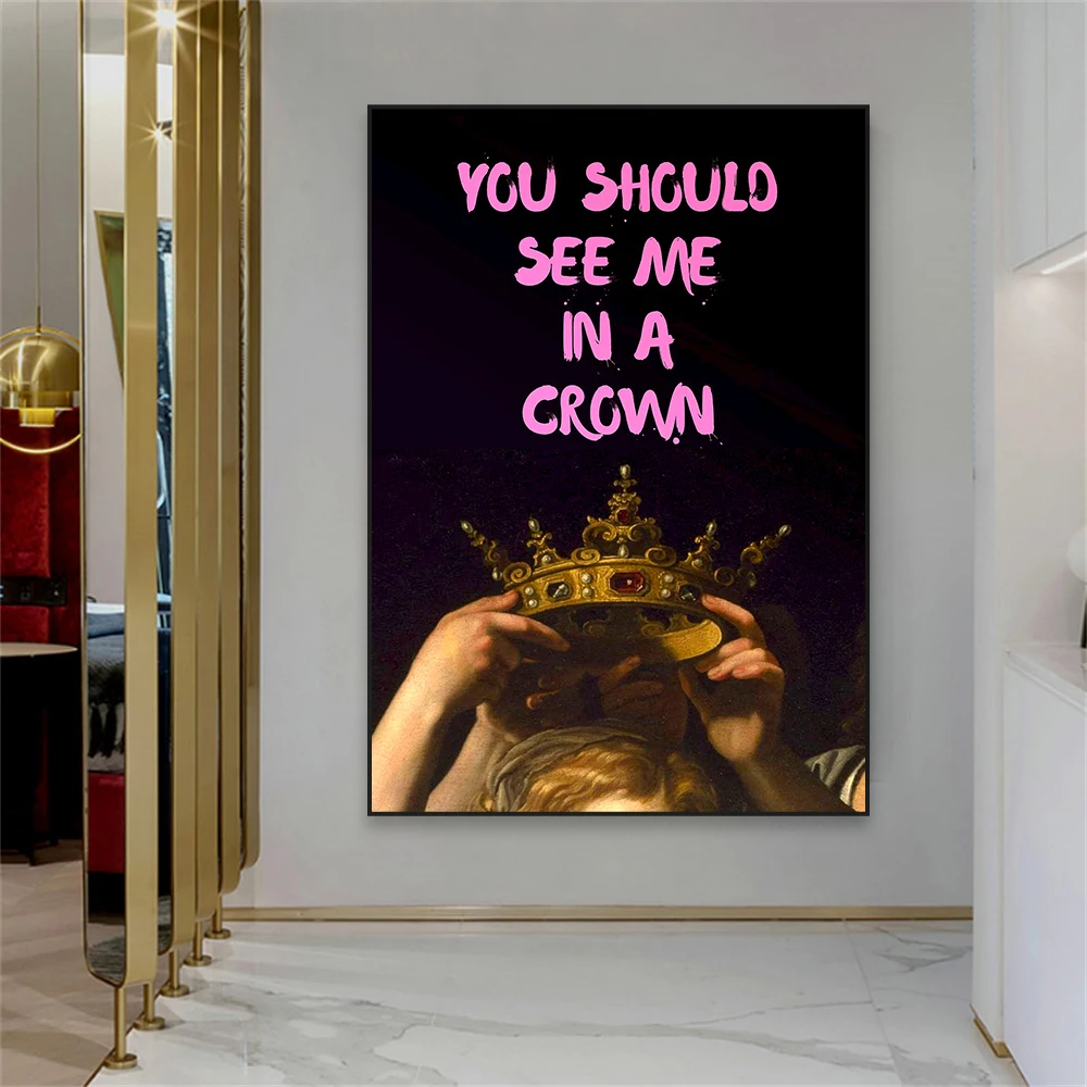 Altered Art Oil Painting Prints Retro Woman Portrait with Crown Wall Art Canvas Painting Decor Classical Wall Art Bedroom Decor