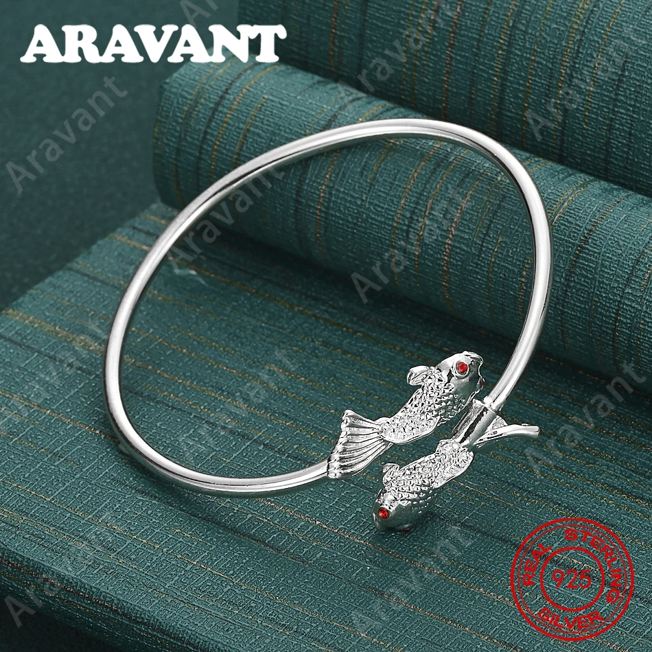 

925 Sterling Silver Pisces Open Bangle, A Delicate And Elegant Design For Women, Perfect For Engagement Jewelry.