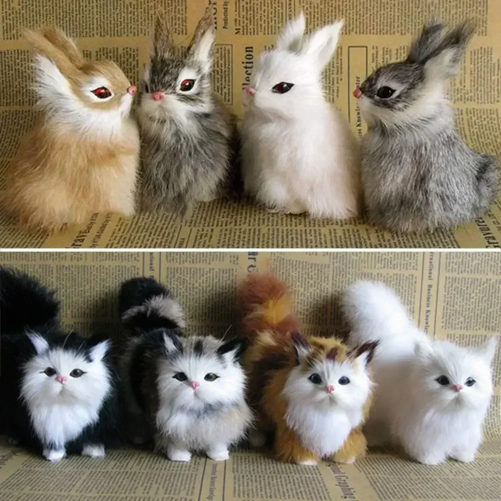 Miniature Rabbit Owl Cat Fox Ornament Furs Squatting Model Home Decoration Animal World with Static Action Figures Gift for Kid 