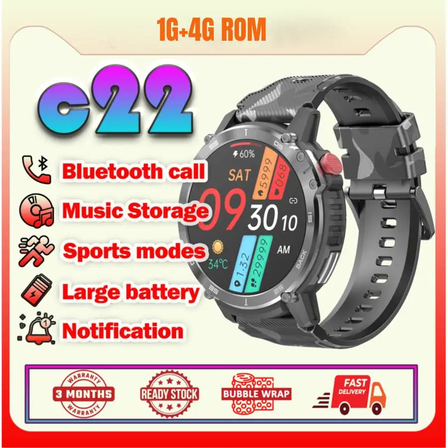 LEADOYS Gorilla ساعة ذكية للرجال والنساء رياضية خارج الخط مشغل موسيقى 1 جيجابايت + 4 جيجابايت تخزين 10 متر IP68 مقاوم للماء للصدمات ل Xi