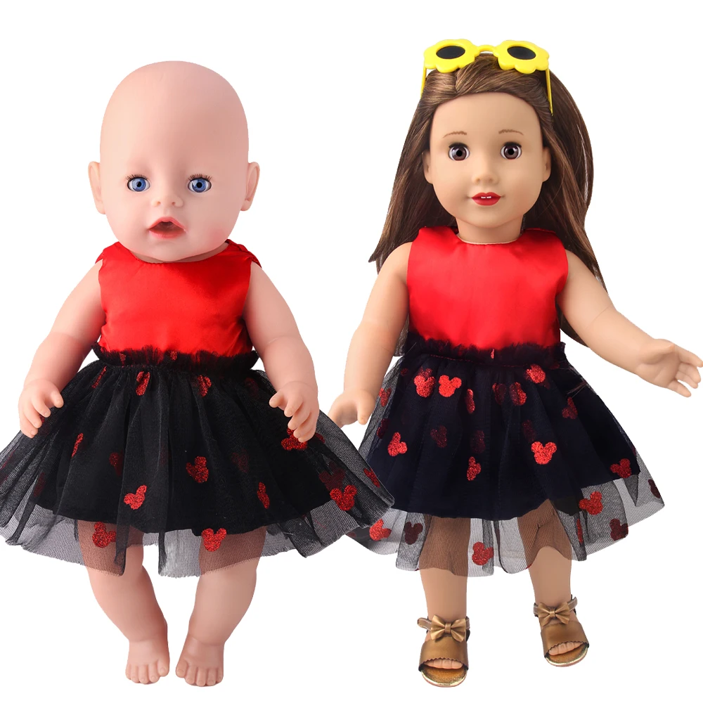 Creative Red Mouse Print Dress 18 Inch Girl Doll Skirt Ours & Generation Skirt  43 Cm Baby Dolls Gift Toys Dresses