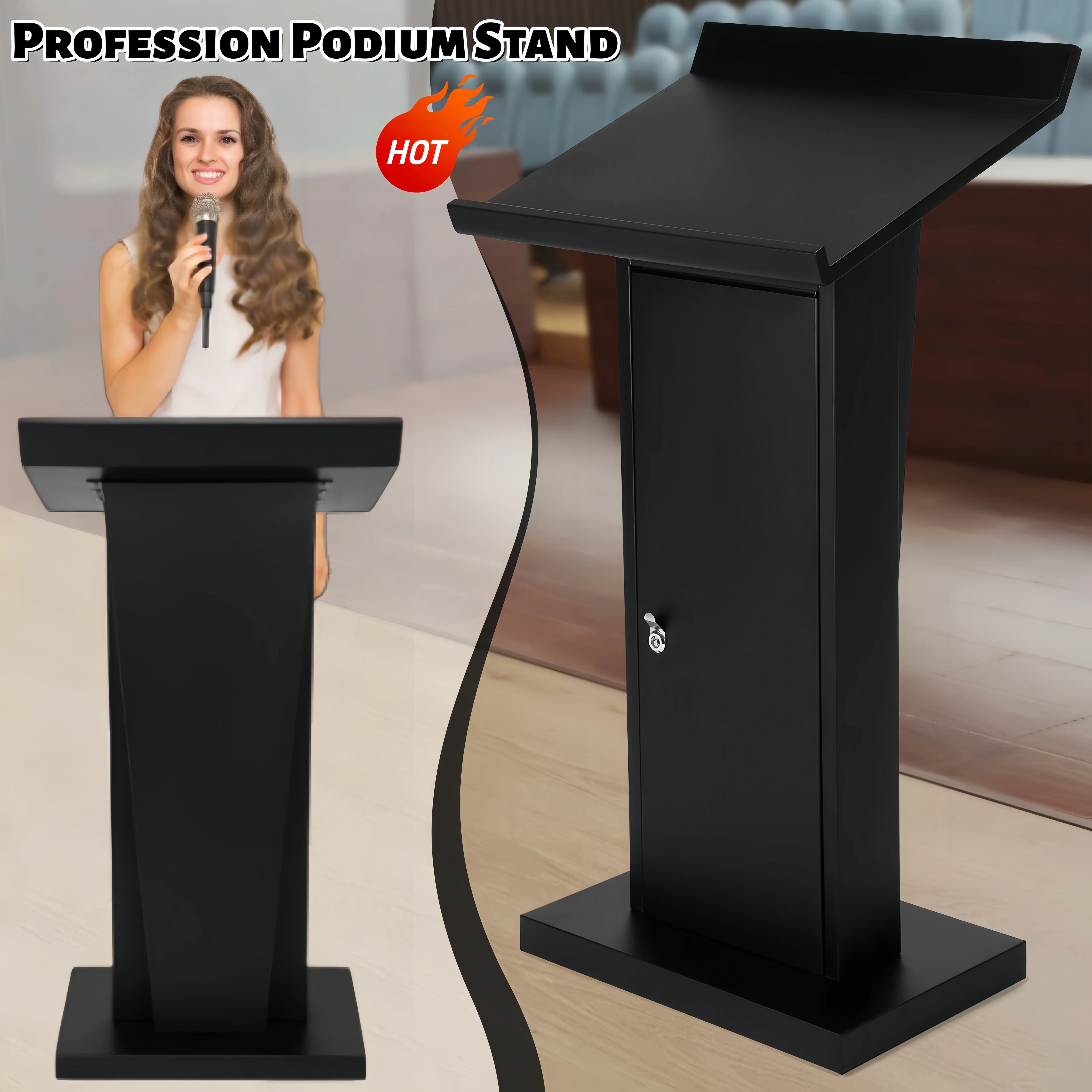 حامل منصة معدني ذو سعة كبيرة ومنبر الكنيسة بشكل طبيعي مع رف تخزين لعروض الكنيسة والمكاتب في الفصول الدراسية #1