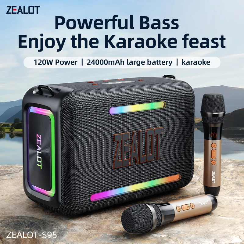 Zealot-S95M Lautsprecher Bluetooth Karaoke Party Lautsprecher mit 2-Wege-Soundsystem 120 W Ausgang Eingebautes/kabelgebundenes Mikrofon für Party