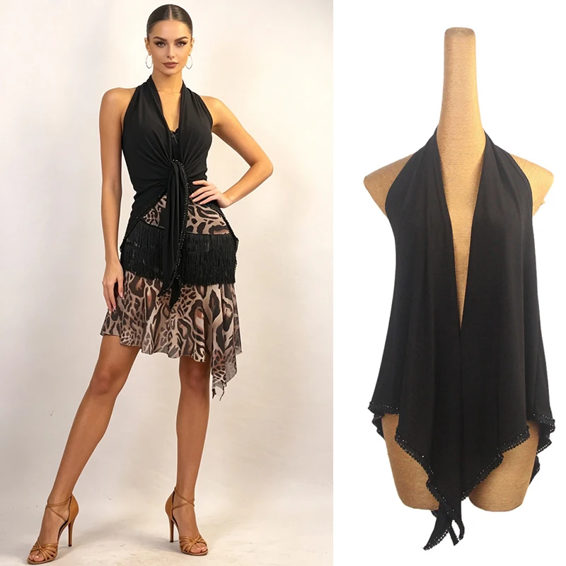 

New Sexy Latin Dance Top Hanging Neck Irregular Backless Top Practice Costume Chacha Tango Dance Adult Performance Wear DQL12826