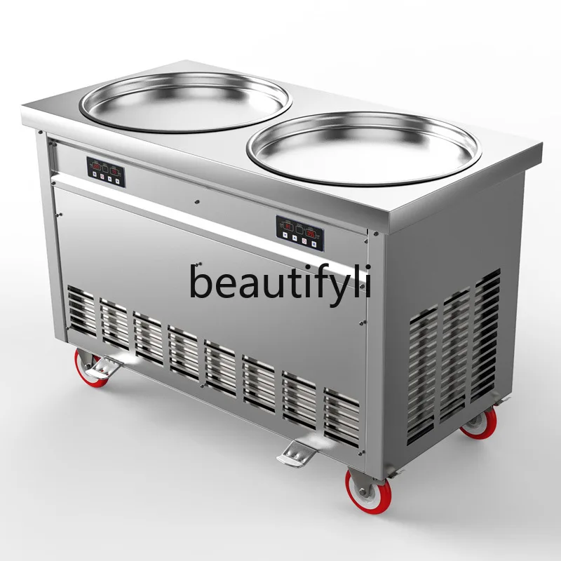 

Интеллектуальный контроль температуры, двойная круглая фритюрница для йогурта под двойным давлением, коммерческая фритюрница для льда, фритюрница для льда в тайском стиле