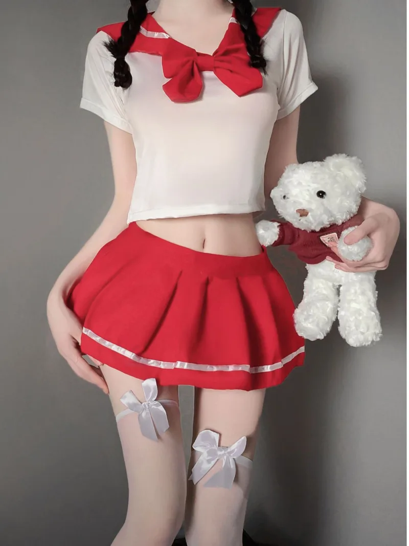 

Student Professional JK Uniform Pure Sailor Mature Charm Elegant Gentle Hollow Out Female Sexy Waist Underwear Skirt Set NHQO