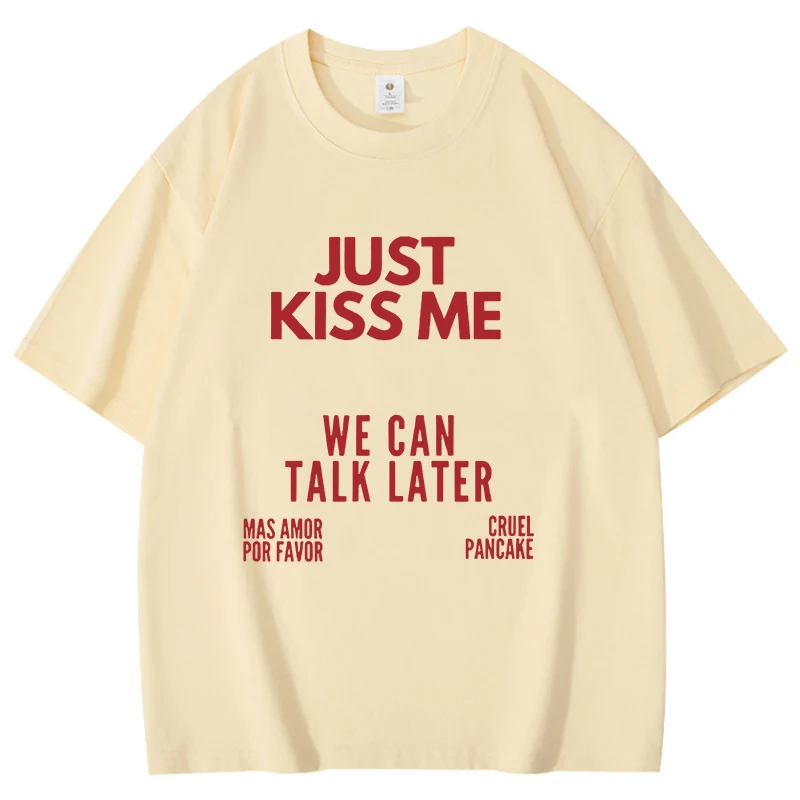 Couple's Simple and Quirky Letter Cotton Top Just Kiss Me Print Pattern Men Woman T-shirt Comfortable Classic Tee Casual Shirts