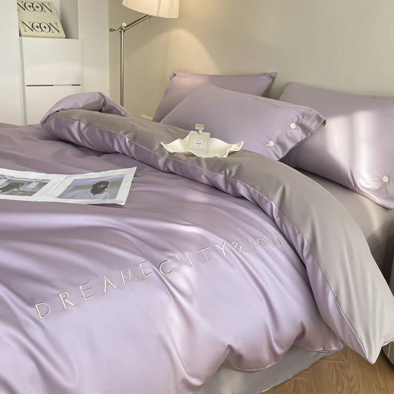3Pcs Egyptian Cotton New Bedding Set Includes 1 Duvet Cover and 2 Pillowcases Two-tone Skin-friendly Breathable and Soft