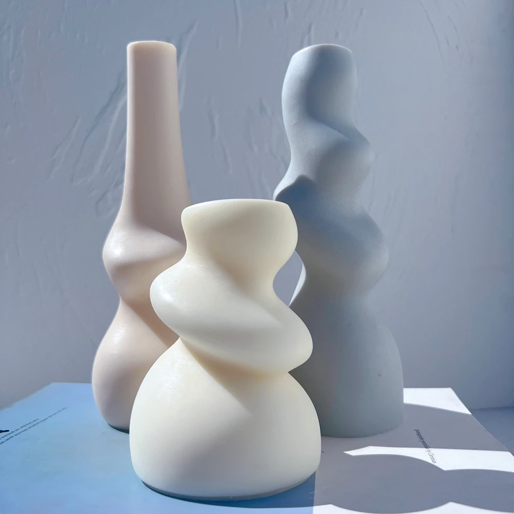 3 Designs Bubbly Candle Mold Irregular Swirl Pillar Soy Wax Mold Sculptural Cylindrical Silicone Mould Home Decor