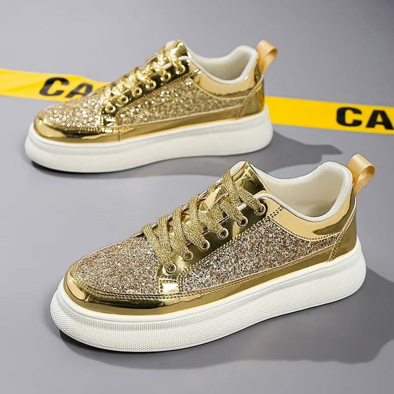 

Original Gold Luxury Men's Sneakers Streetwear Glitter Platform Skateboard Shoes Men Shiny Casual Light Women's Fashion Sneakers