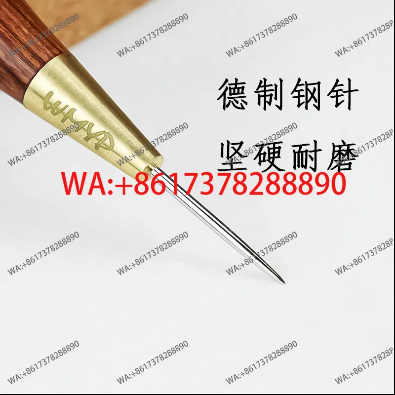 handmade DIY leather reaming line drawing tool, ebony wooden handle positioning cone, German steel needle through hole cone