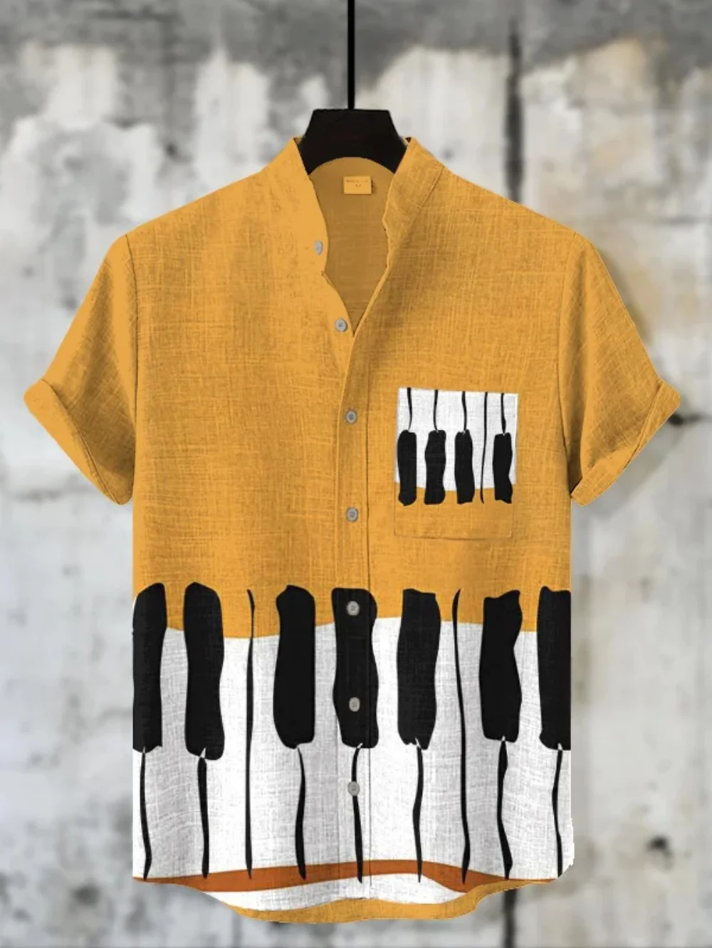 

Men's Fashionable Linen Shirt Short Sleeve Piano Button Printed Stand up Collar Daily Beach Button Clothing