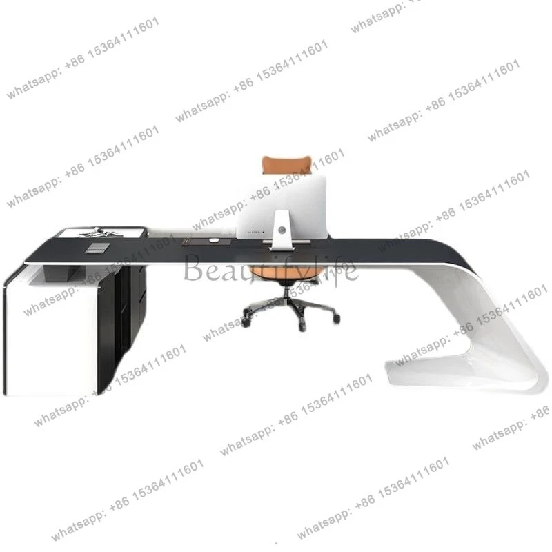 

Simple and modern boss table white paint light luxury fashion office table and chair combination creativity
