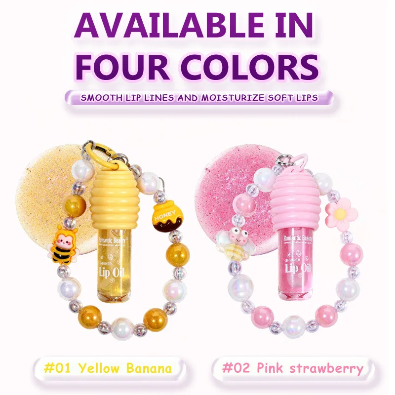 허니 립 오일 팔찌 - 틴티드 글로스가 있는 귀여운 참, 보습 및 미러 마감, 휴대용 2-in-1 립 케어, 딸을 위한 선물
