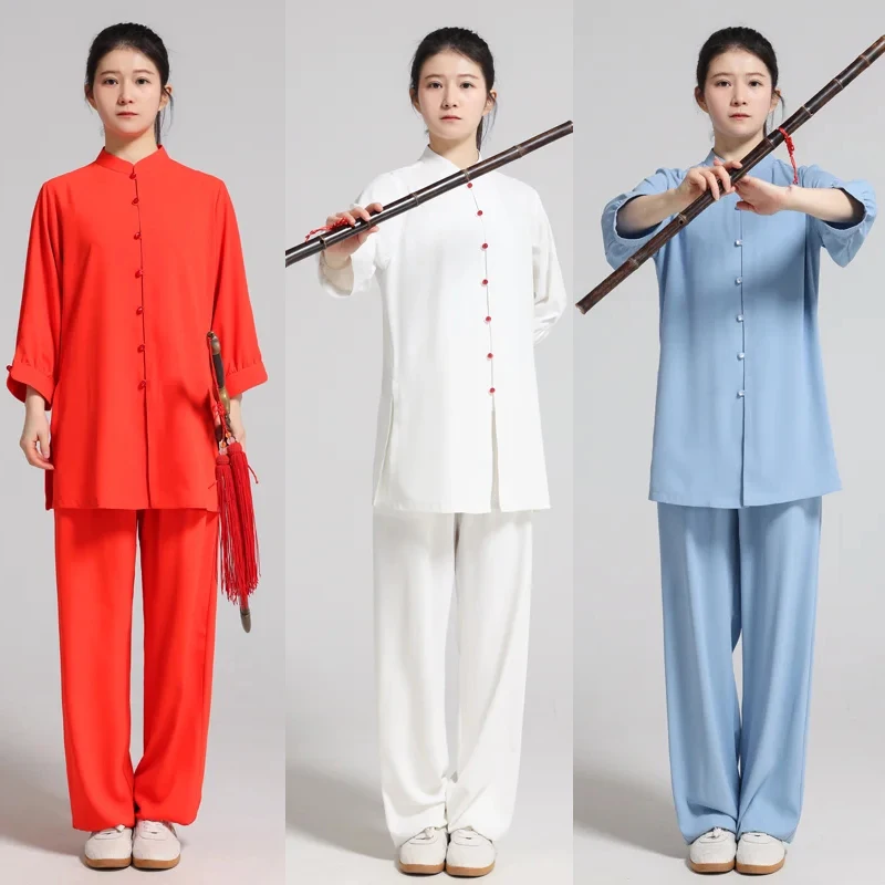 Kun Master Kung Fu Uniform Martial Arts Tai Chi Clothing Three-Quarter Sleeves Competition Performance Drapey Fabric for Summer