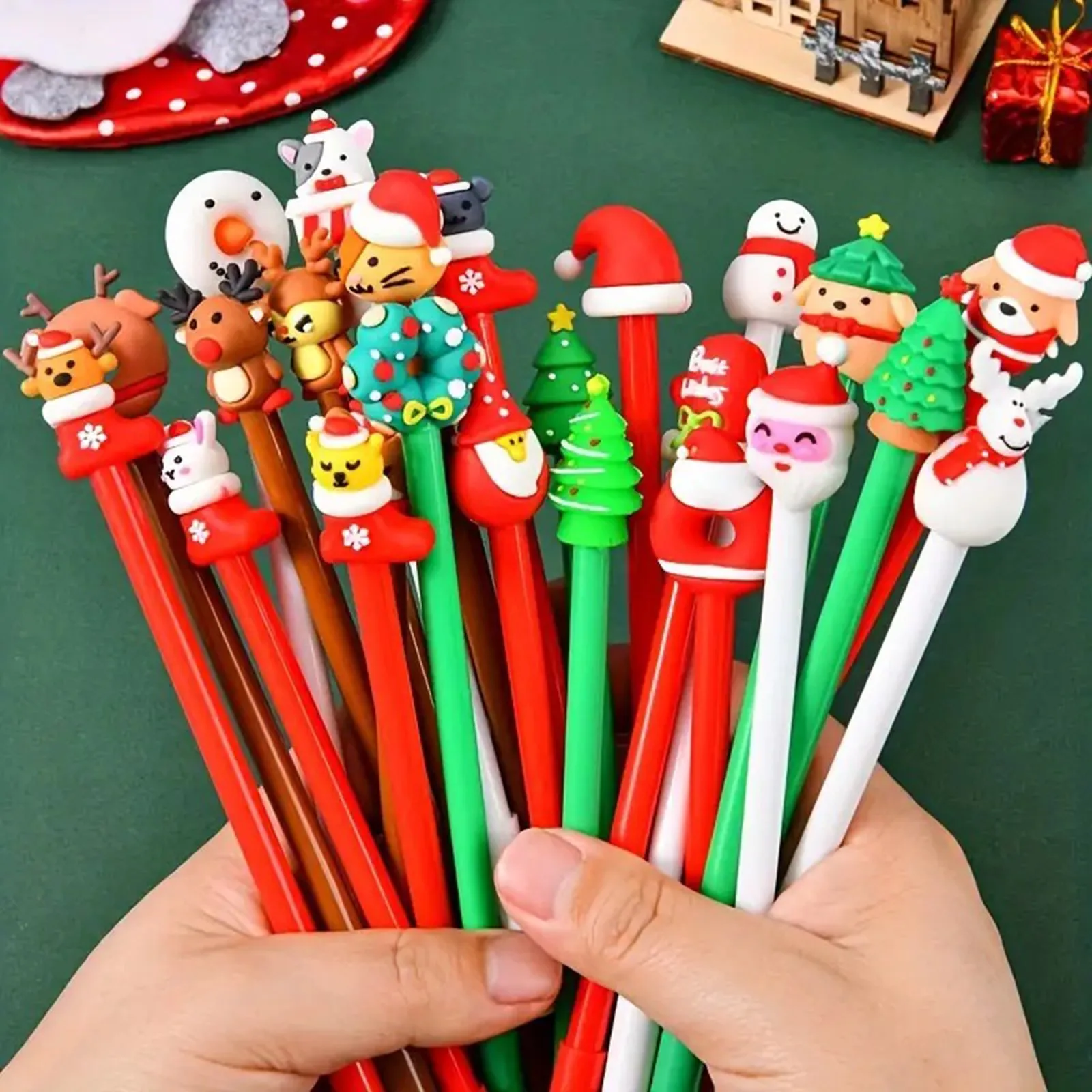 

5ml 50 Pieces Christmas Pen Novelty Christmas Rollerball Pens Black Gel Ink Christmas Characters Stick Pen Christmas Gifts