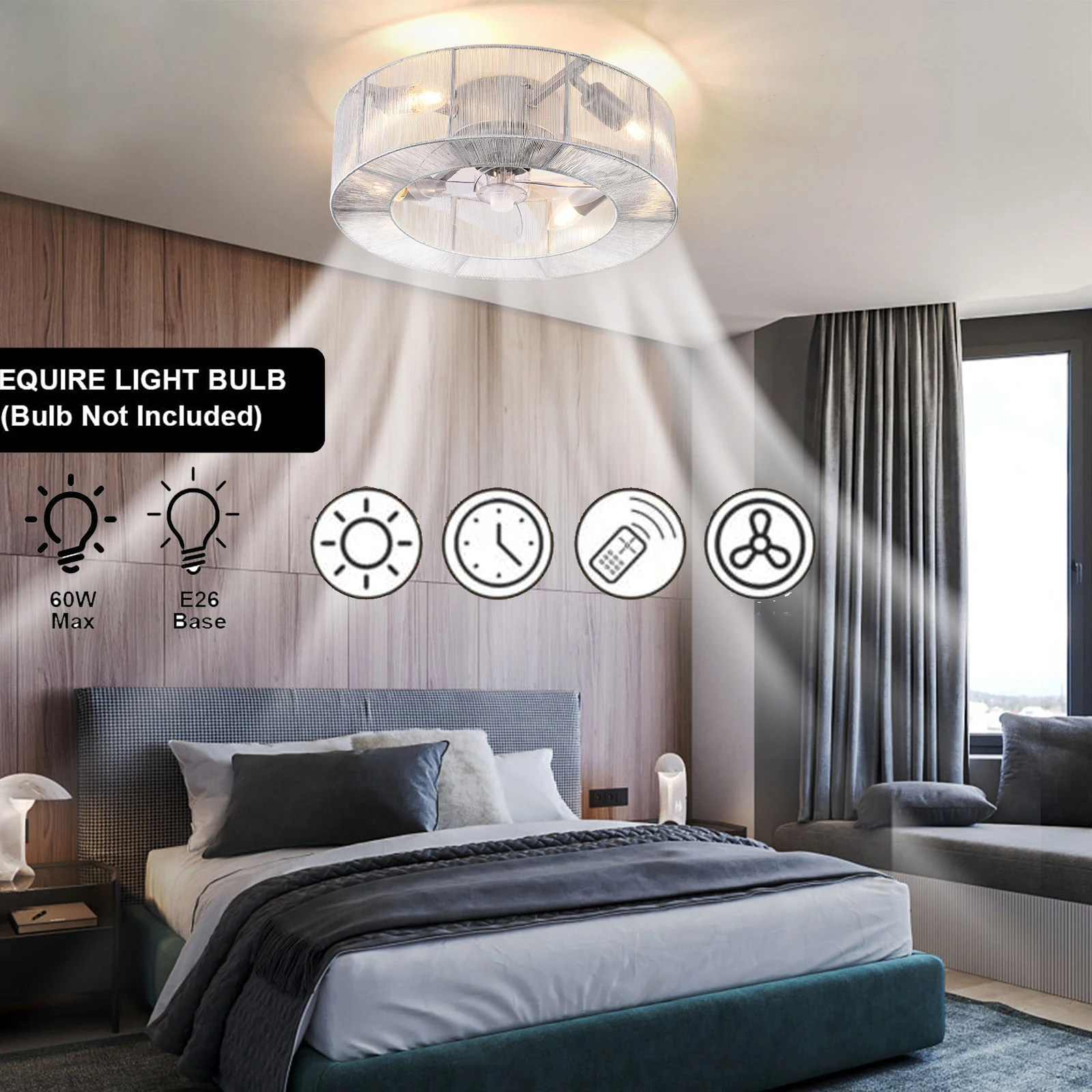 

18-inch Ceiling Fan Light with Remote Control LED Ceiling Fan Light for Bedroom Living Room Kitchen