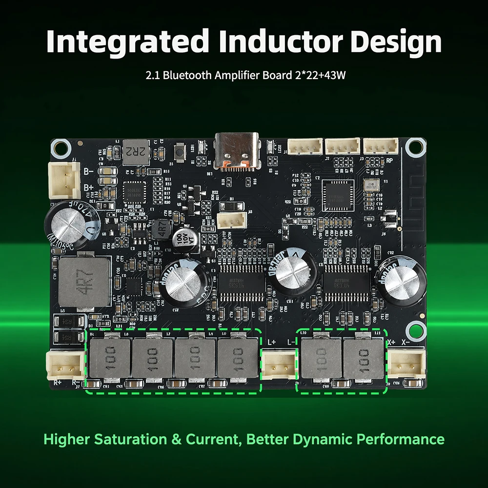 Bluetooth-Verstärkerplatine APP-Steuerbar 2.1-Kanal 2×22W+43W Bass Typ-C Ladeanschluss Audio-Verstärkerplatine für DIY-Lautsprecher – Detail 21