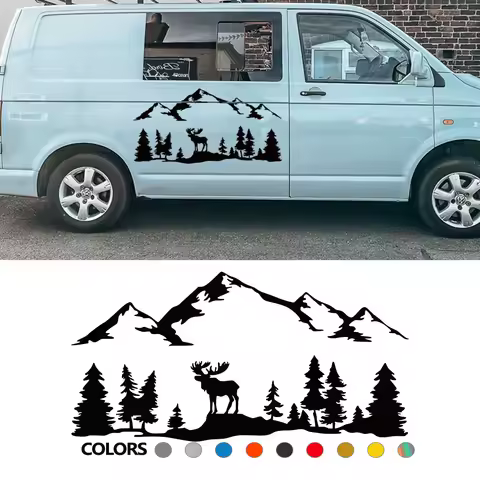 Car Stickers For Motorhome Horsebox Caravan RV Camper Van Outdoors Graphics Moose Trees Forest Mountain Silhouette Decor Decal