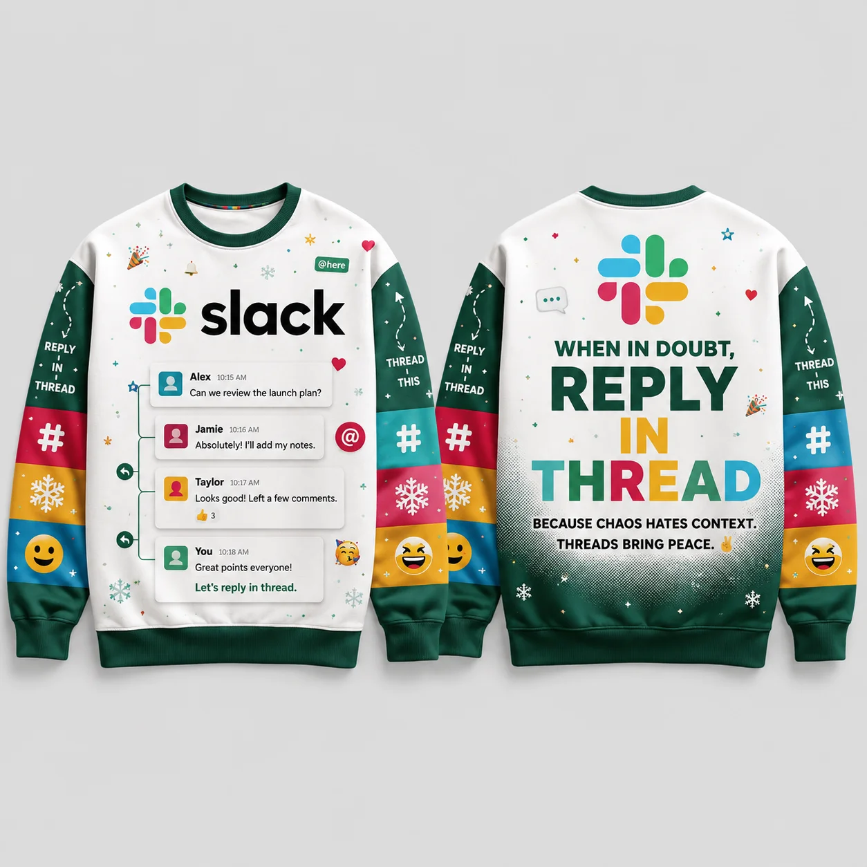 Ugly Christmas Sweater Funny Slack Chat Theme Crewneck Sweatshirt 3D Printed Polyester Xmas Holiday Pullover Gift 2026