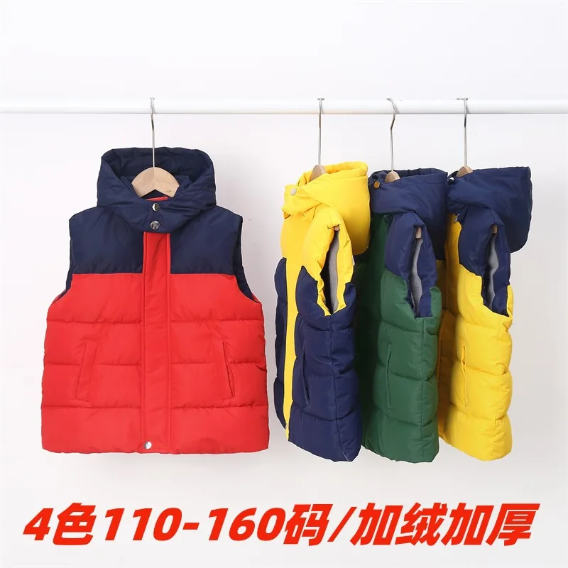 

Модный детский стеганый жилет с капюшоном на флисовой подкладке, толстая теплая куртка без рукавов, верхняя одежда для детей, размеры 110-160 см