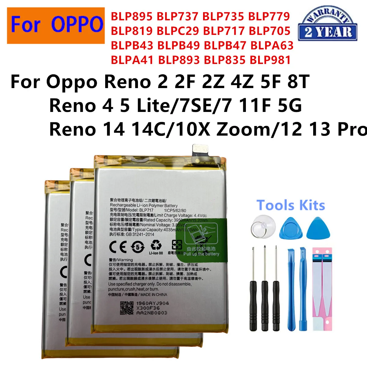 BLP895 BLP819 BLPC29 BLP705 BLPB43 BLPB49 BLPA41 BLP893 BLP835 Battery For OnePlus Oppo Reno 2 4Z 5F 8T 5 7SE 11F 14 12 13 Pro